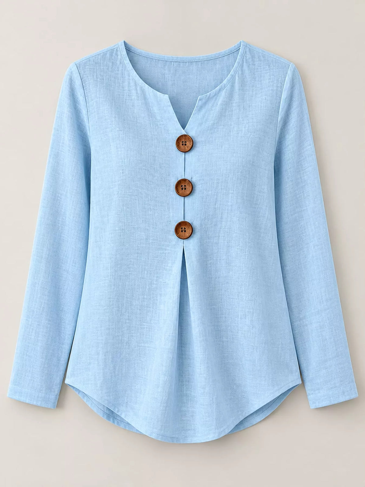 full size long sleeve blouse with decorative wooden | dropsona - neutral - material texture