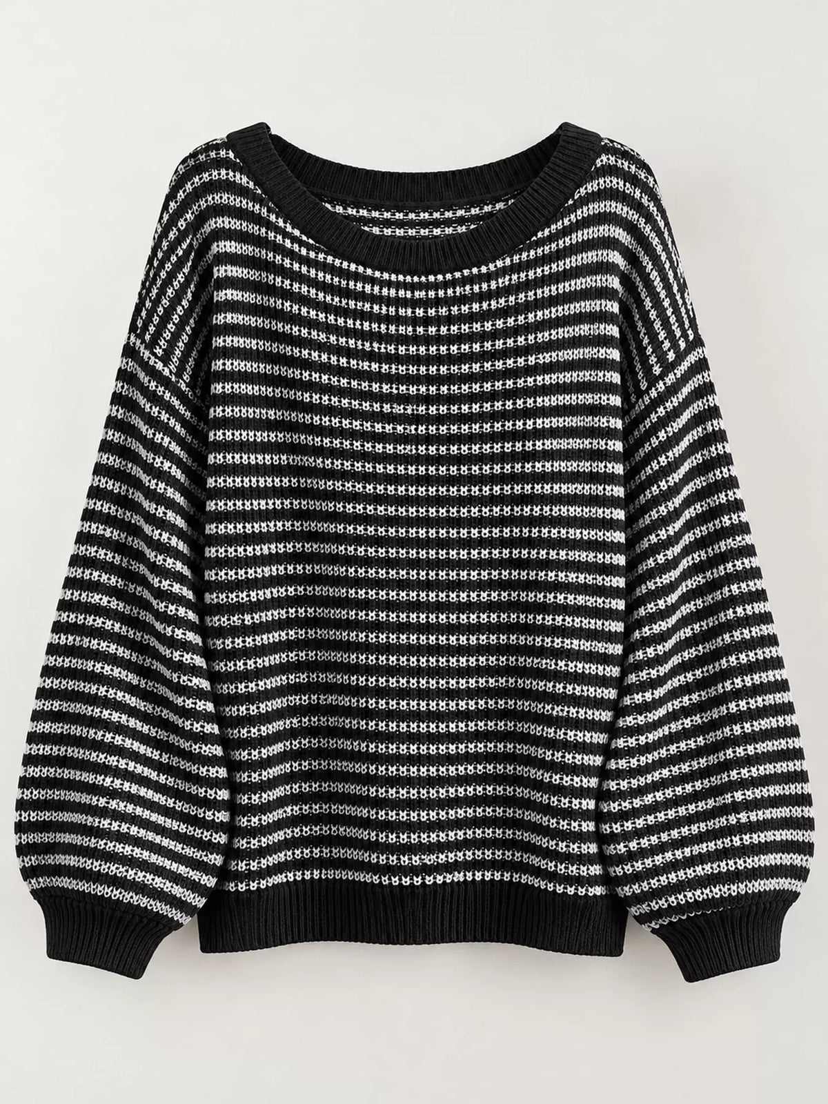 striped knit boat neck sweater – oversized,ribbed fit | dropsona - neutral - front view