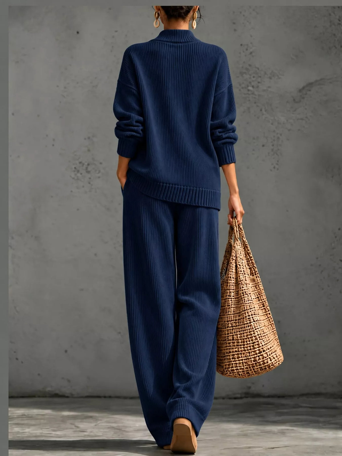 full size elegant v-neck wrap sweater and wide-leg | dropsona - neutral - packaging