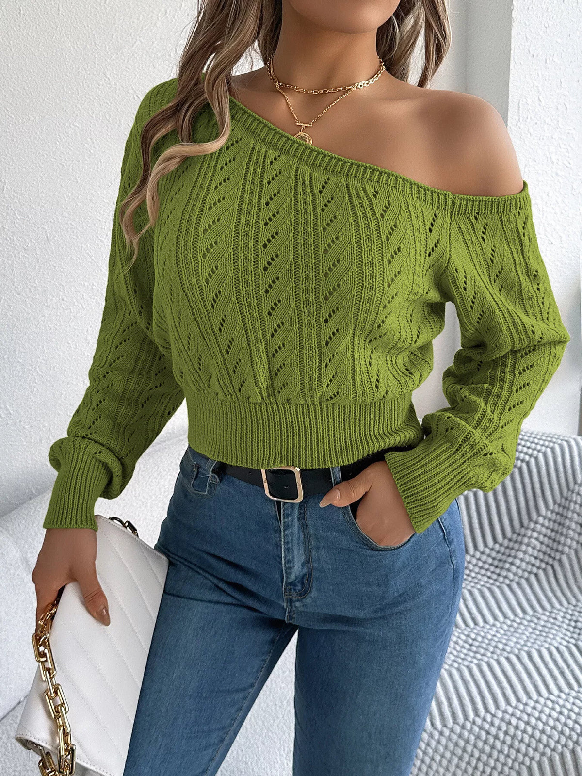 openwork one shoulder sweater – ribbed,openwork | dropsona - neutral - size reference