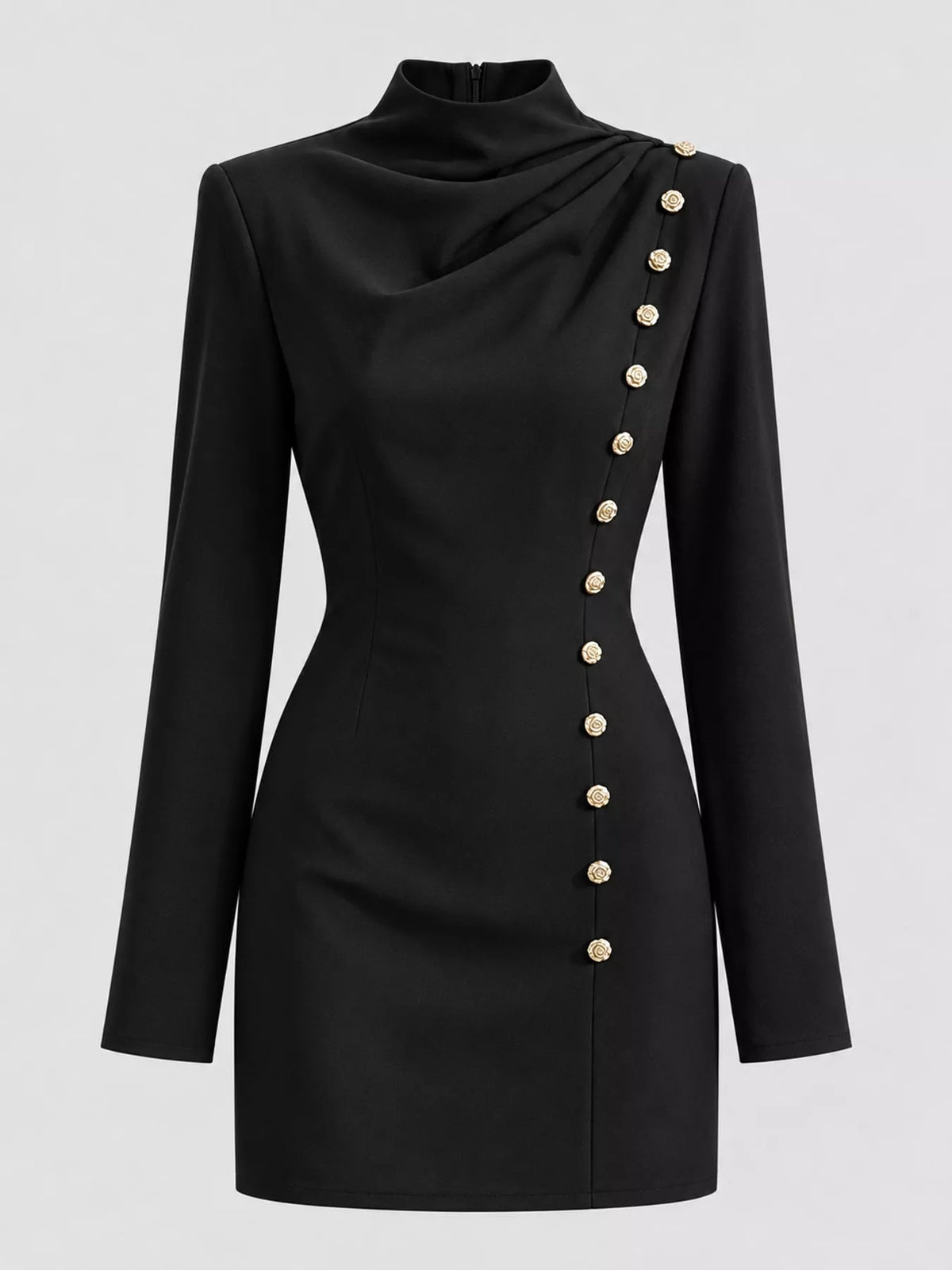 full size decorative button mock neck mini dress plus | dropsona - neutral - front view