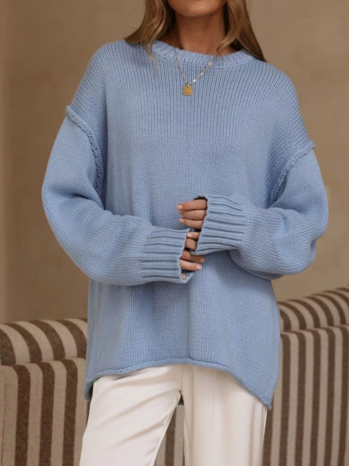 crew neck dropped shoulder sweater – basic style | dropsona - neutral - usage example
