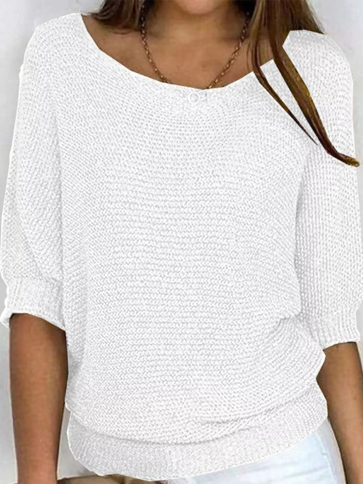full size boat neck 3/4 sleeve sweater plus | dropsona - neutral - material texture