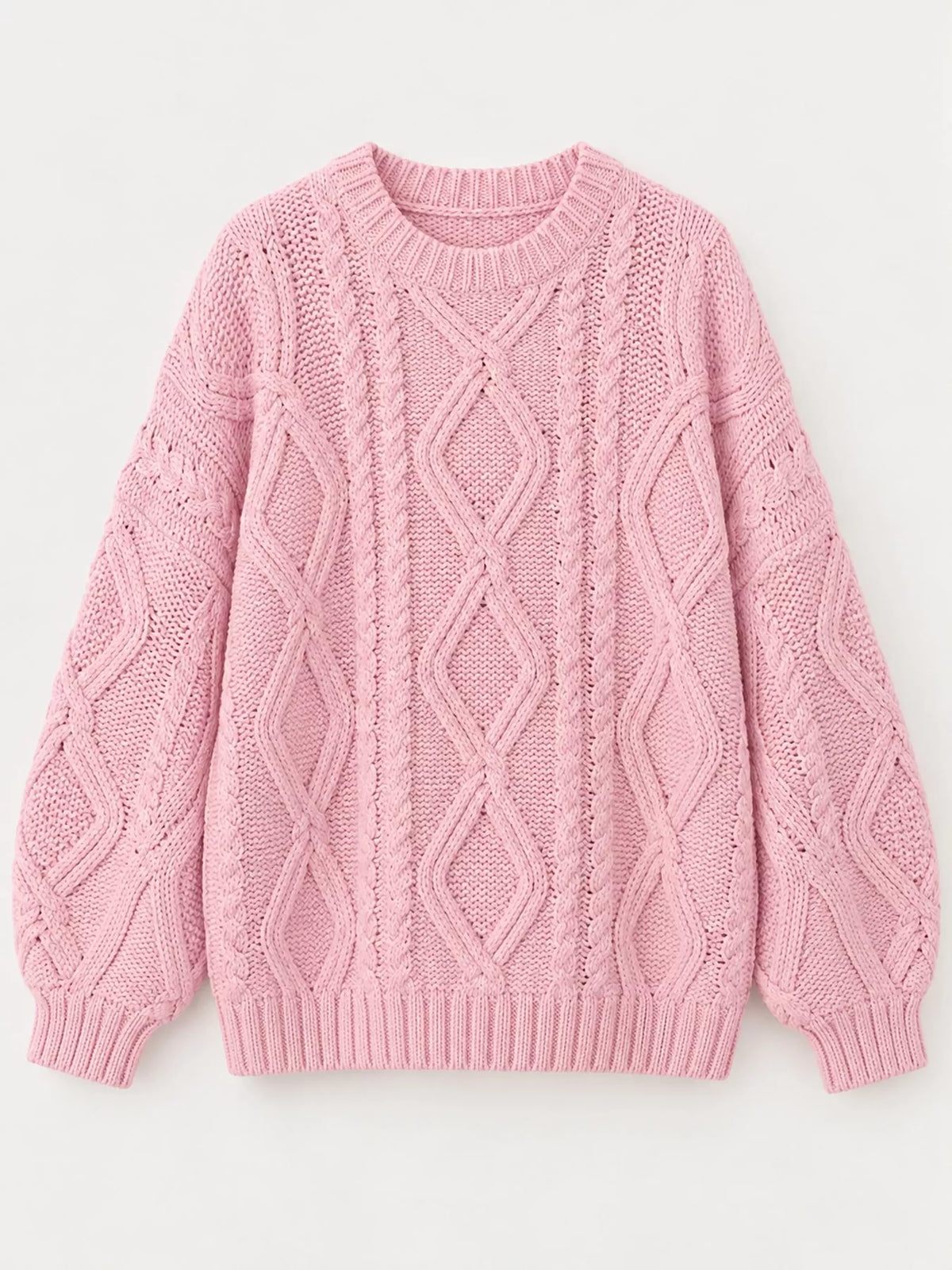 full size cable-knit round neck sweater plus | dropsona - neutral - size reference
