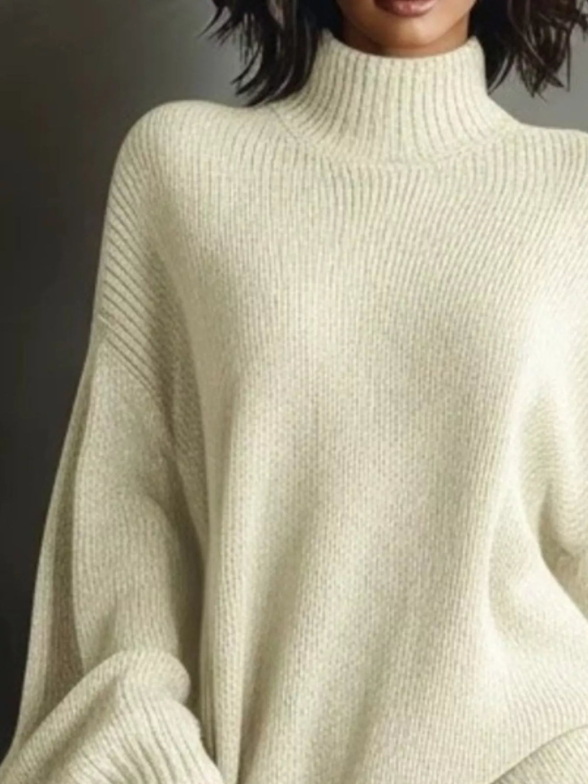 oversized mock neck long sleeve sweater dress | dropsona - neutral - usage example