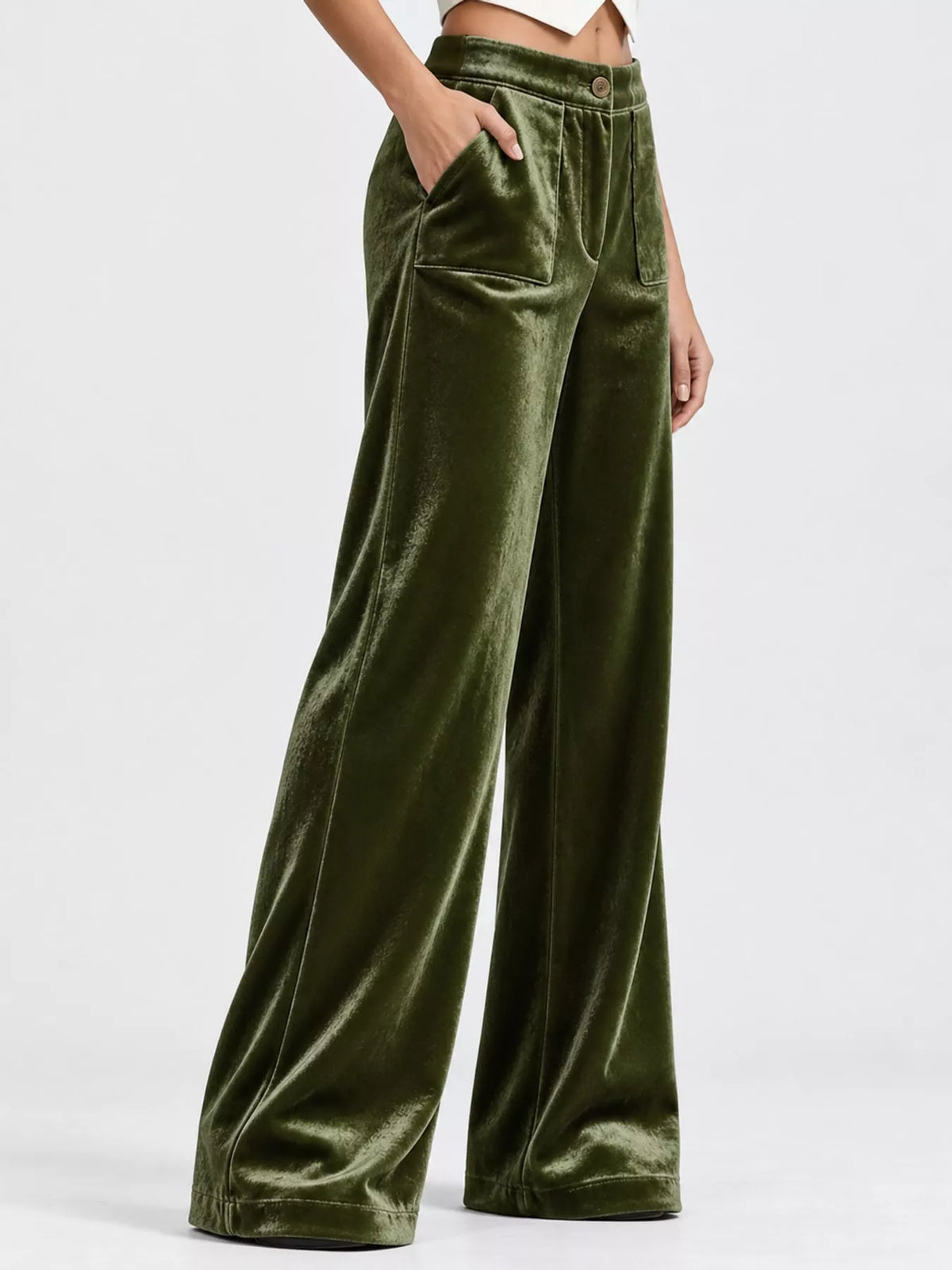 full size high-waisted wide-leg velvet pants with | dropsona - neutral - usage example