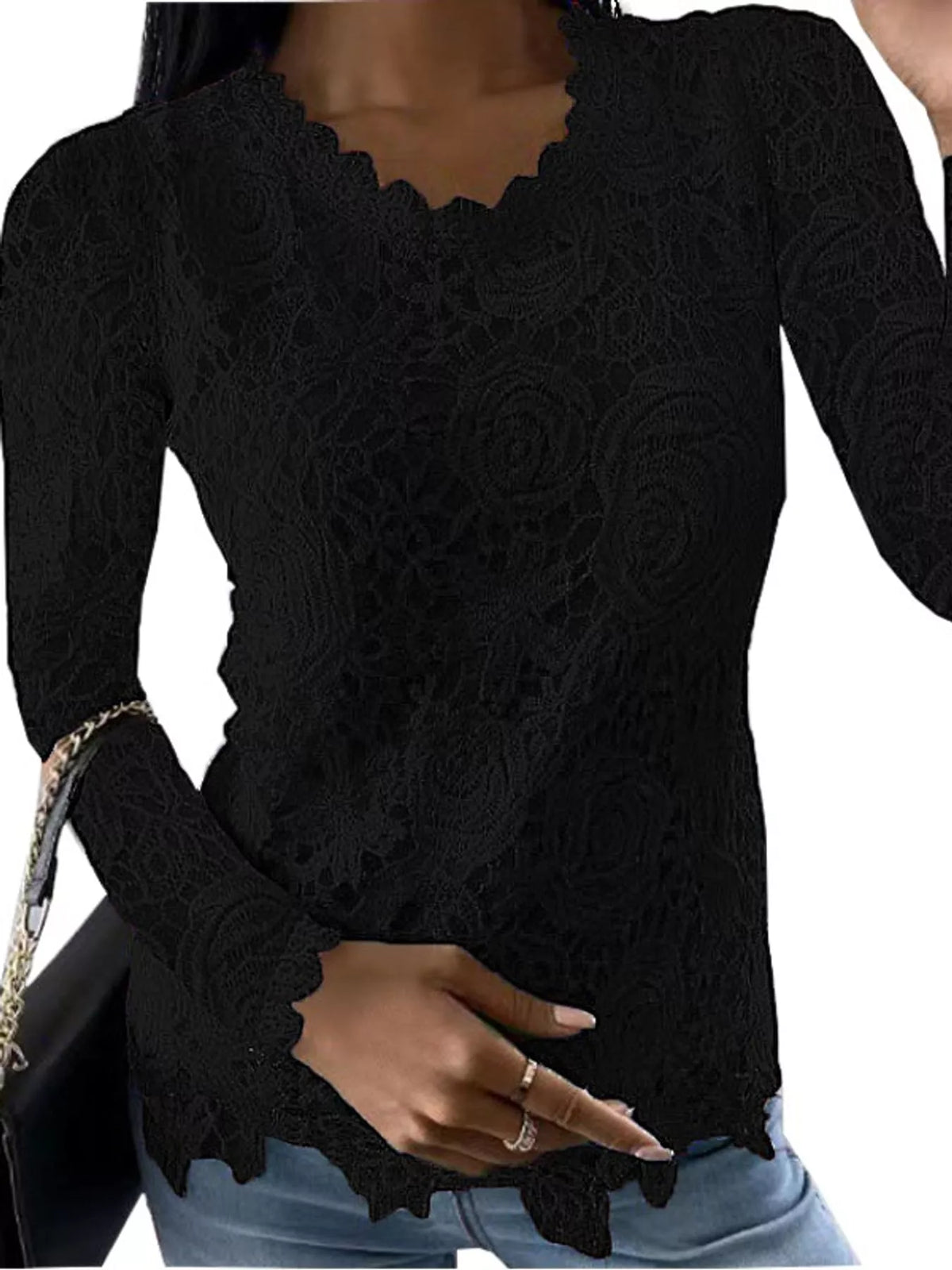 full size lace long sleeve blouse plus | dropsona - neutral - material texture