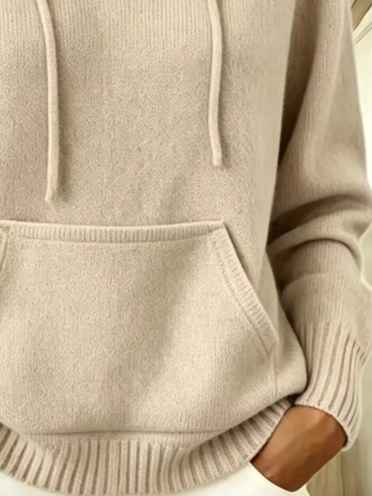 full size drawstring kangaroo pocket hooded sweater | dropsona - neutral - usage example