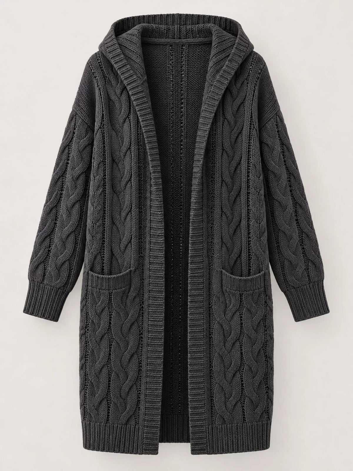 full size hooded cable knit longline cardigan plus | dropsona - neutral - usage example