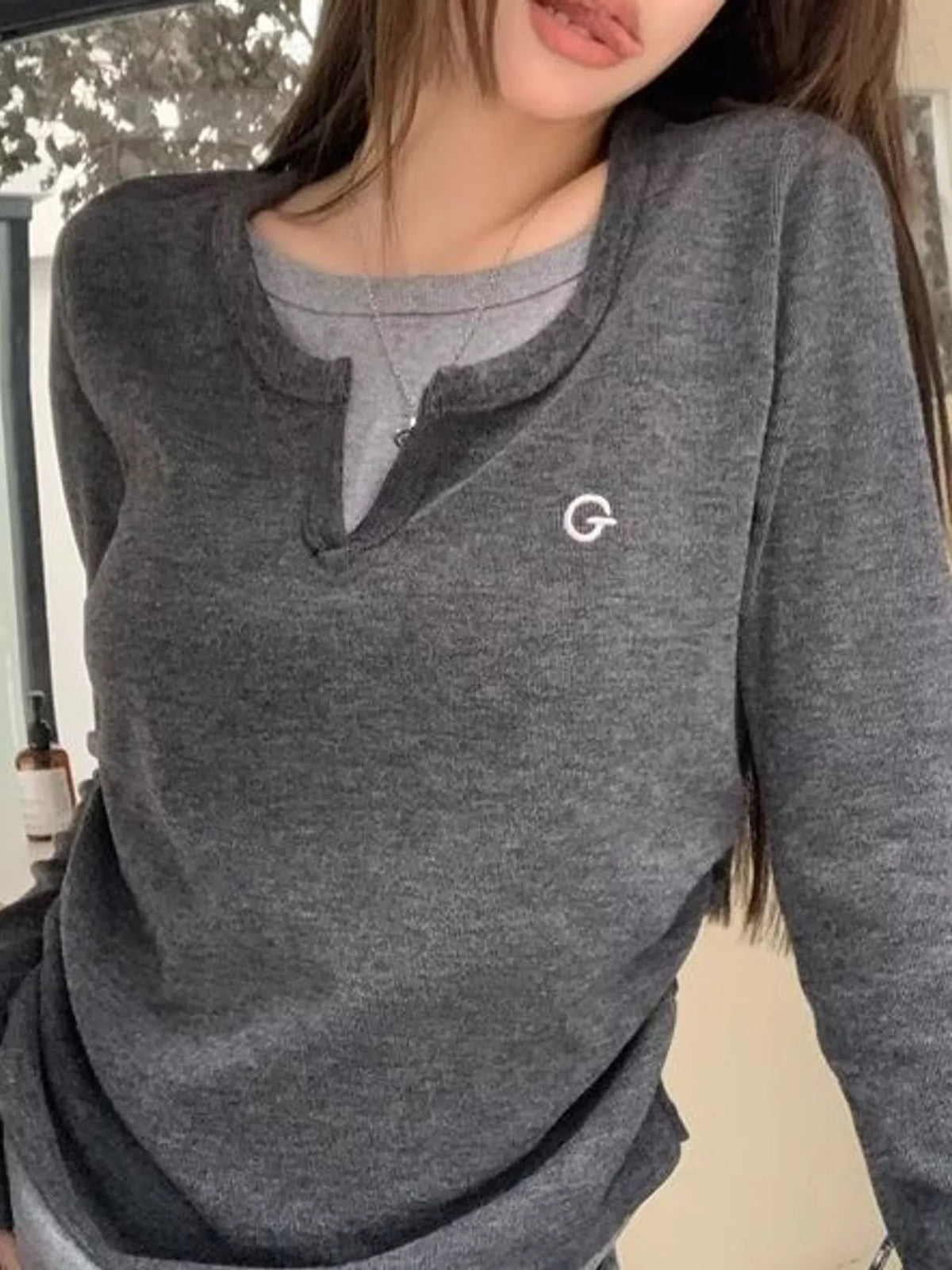 layered look long sleeve t-shirt – basic style fit | dropsona - neutral - everyday use