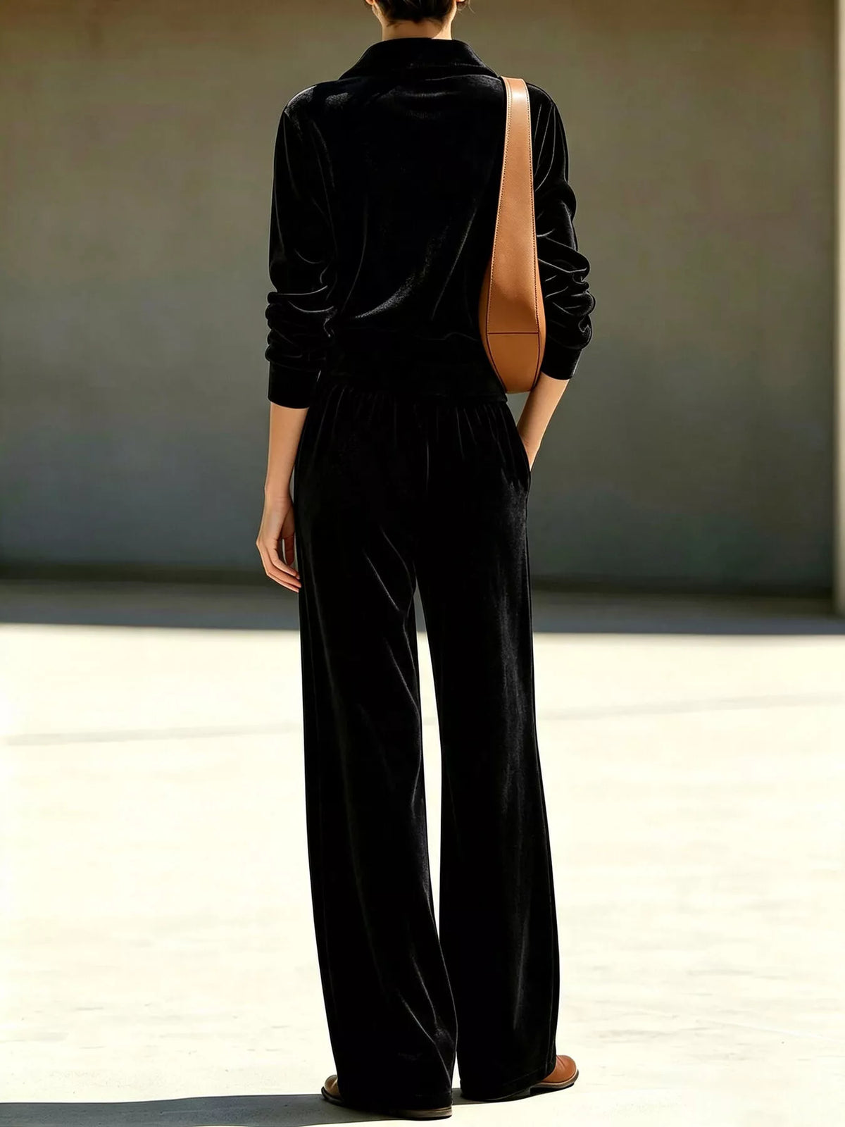 full size quarter-zip top and wide-leg pants set plus | dropsona - neutral - close-up detail