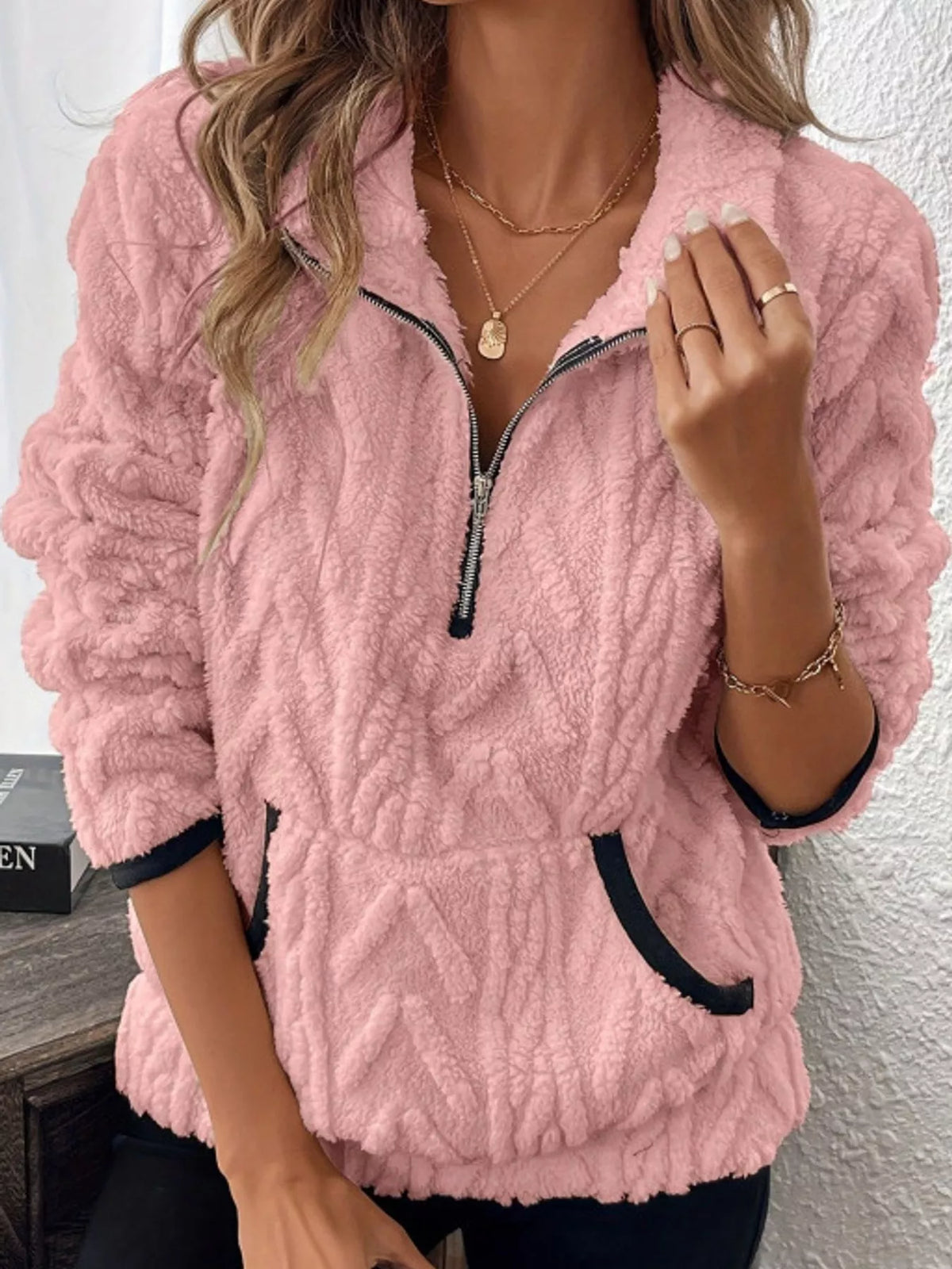 full size quarter-zip sherpa sweatshirt plus | dropsona - neutral - usage example