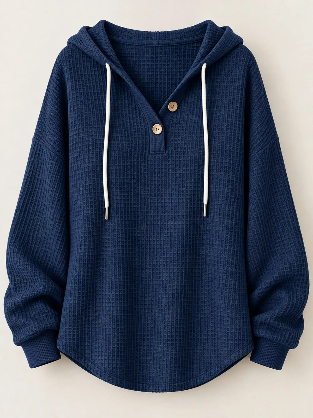 full size waffle knit button detail hoodie plus | dropsona - neutral - front view