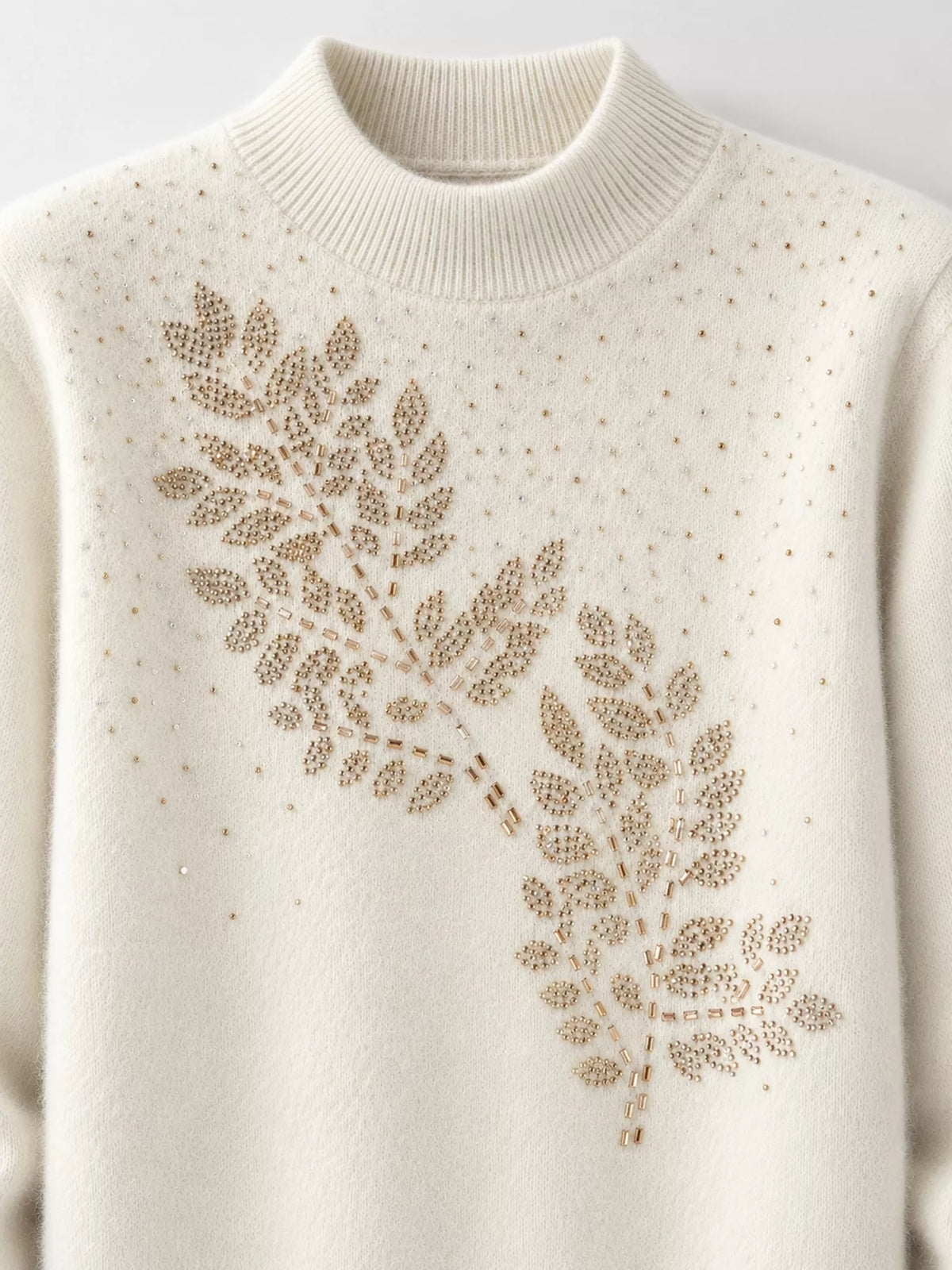 rhinestone leaf mock neck sweater | dropsona polyester - neutral - packaging