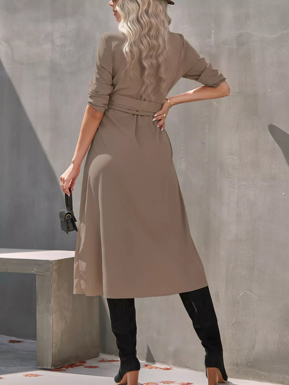 full size tie waist long sleeve shirt dress plus | dropsona - neutral - size reference