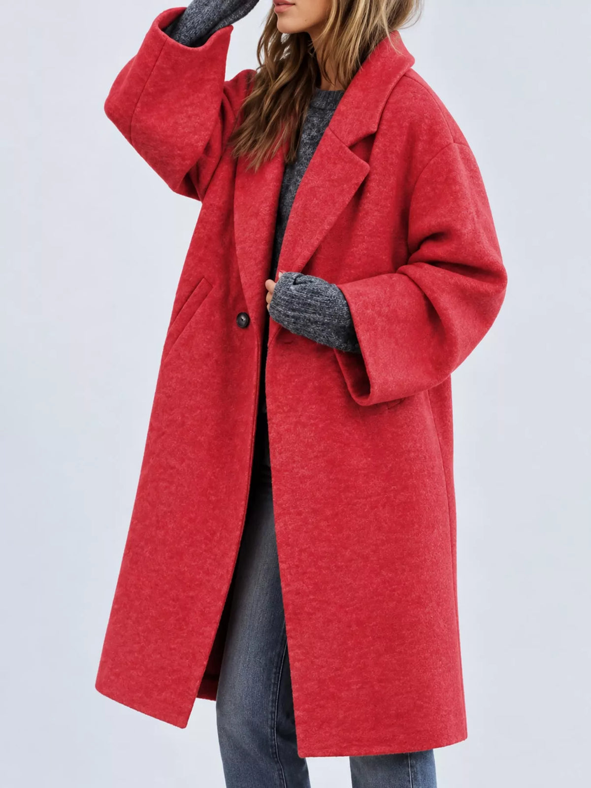 full size lapel collar one button coat plus | dropsona - neutral - size reference