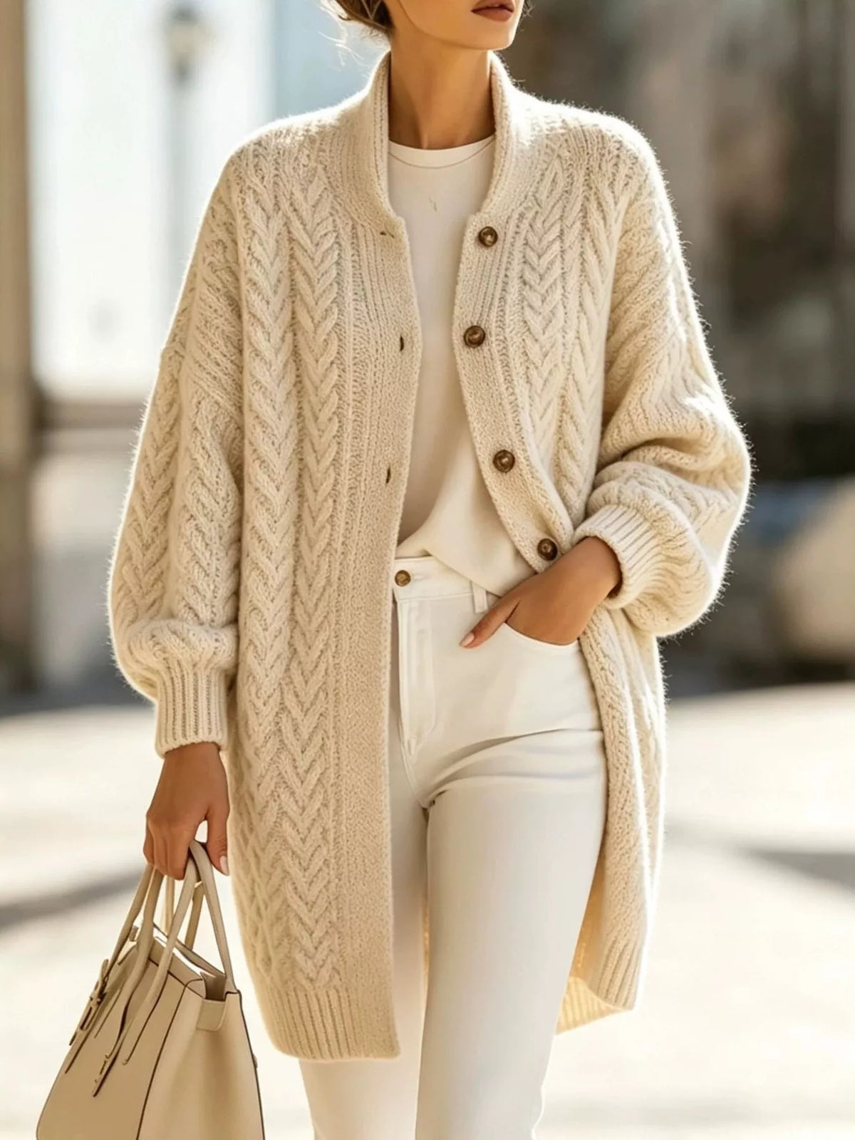 full size cable-knit button-down cardigan plus | dropsona - neutral - everyday use