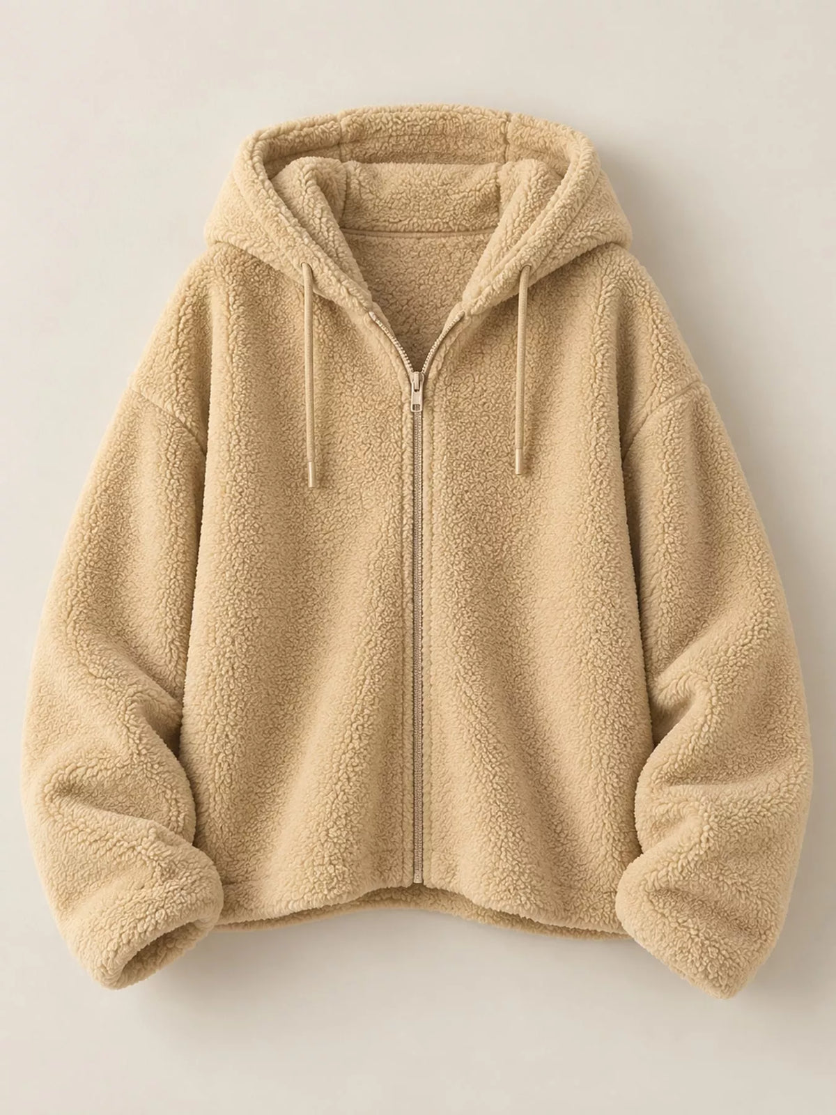 oversized sherpa zip-up hoodie | dropsona - neutral - material texture