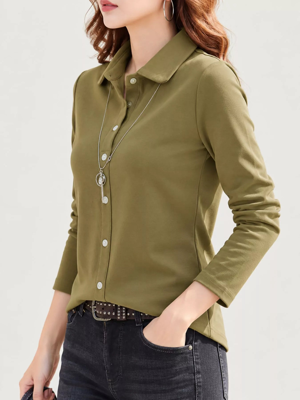 full size button-down long sleeve shirt plus | dropsona - neutral - usage example