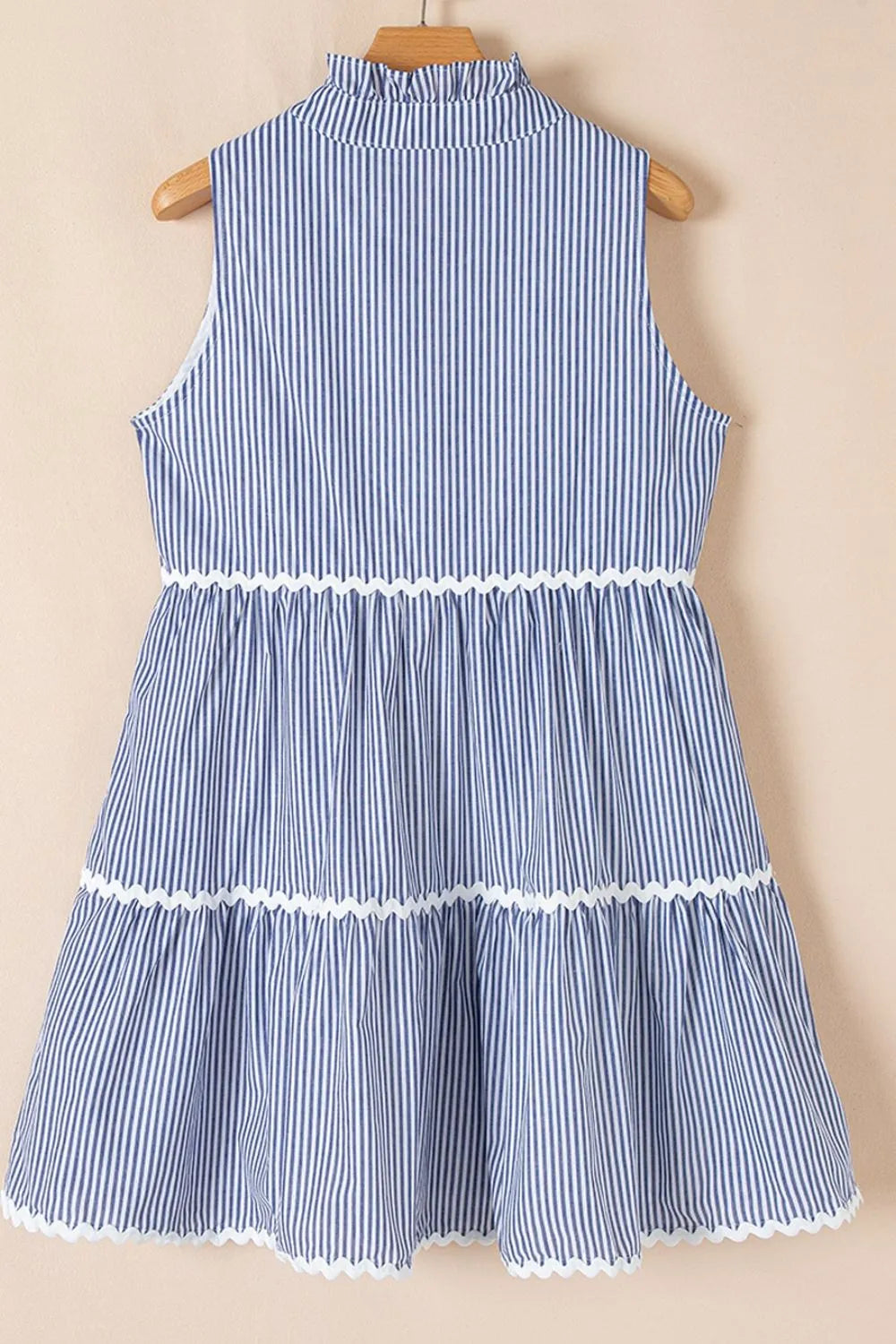 stripe sleeveless notched ric rac mini dress - material texture