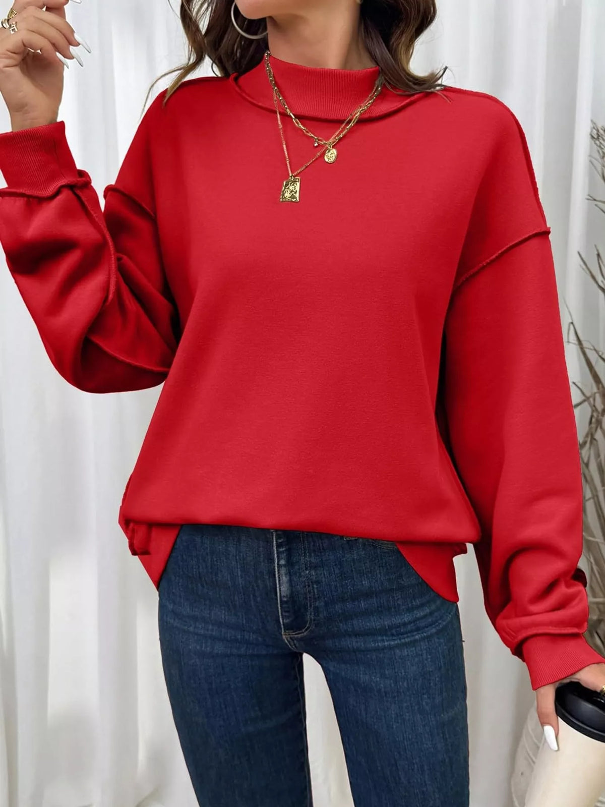 mock neck long sleeve sweatshirt | dropsona polyester 70% - neutral - usage example