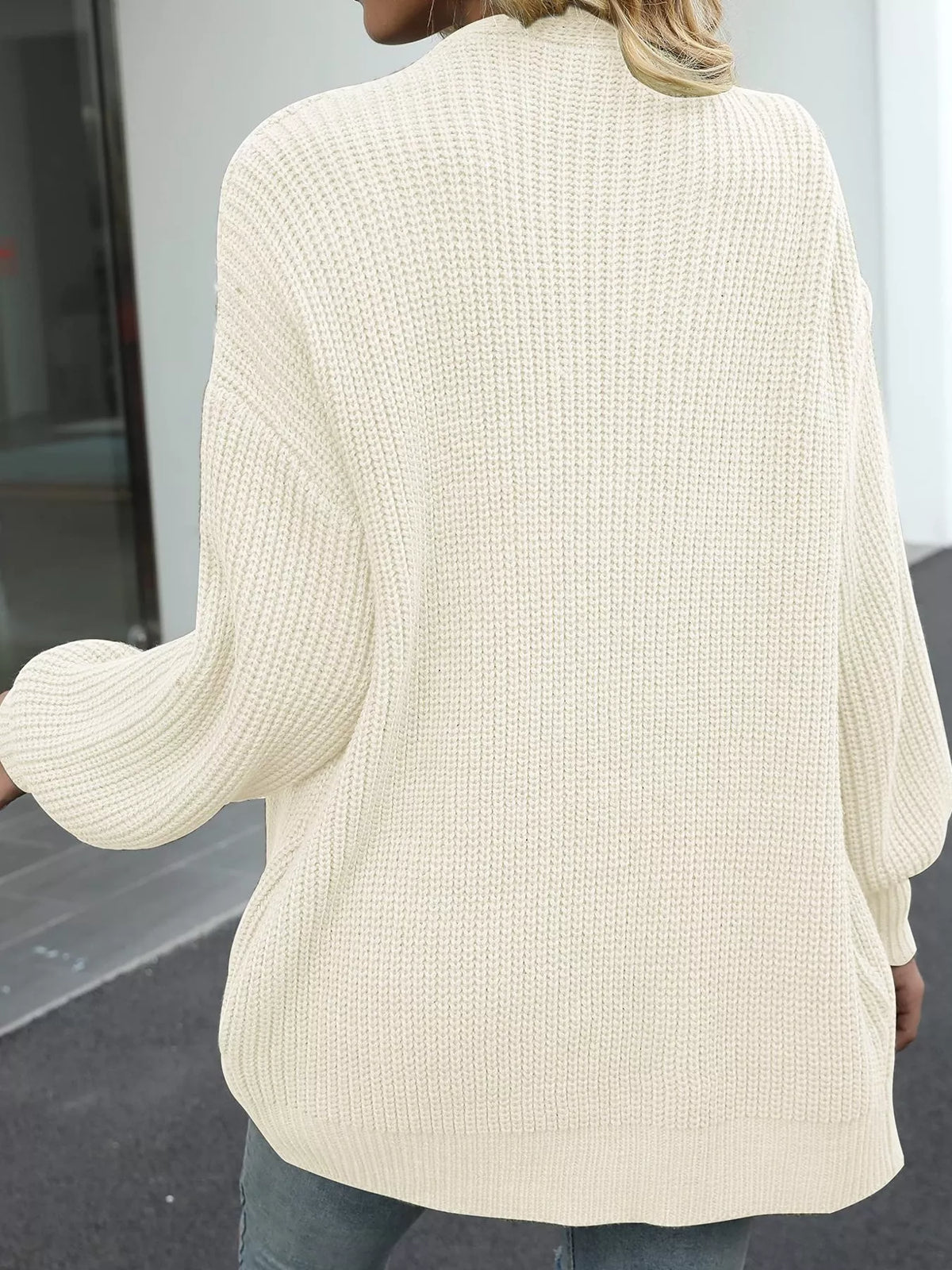 chunky knit open front cardigan with lantern sleeves | dropsona - neutral - material texture