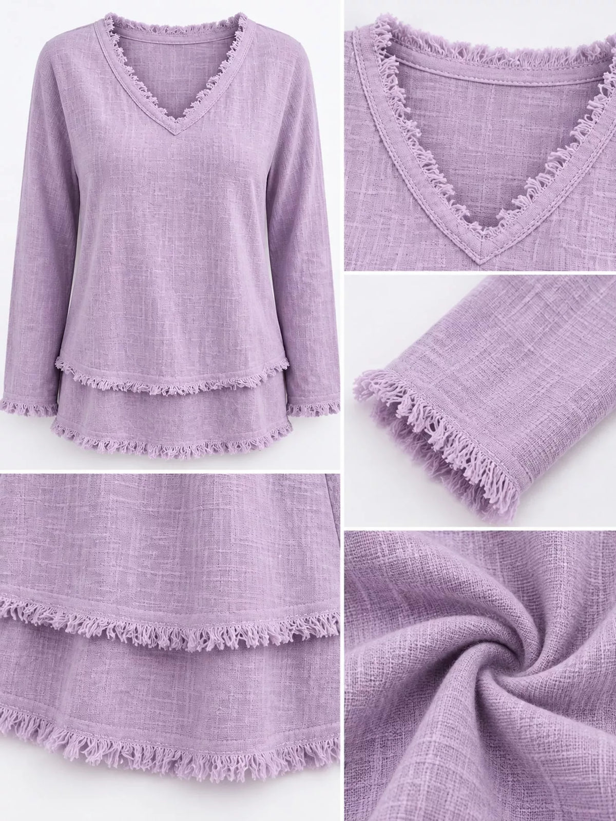full size frayed hem v-neck blouse plus | dropsona - neutral - usage example