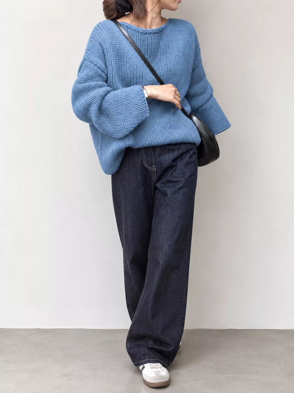 chunky knit dropped shoulder sweater | dropsona - neutral - front view