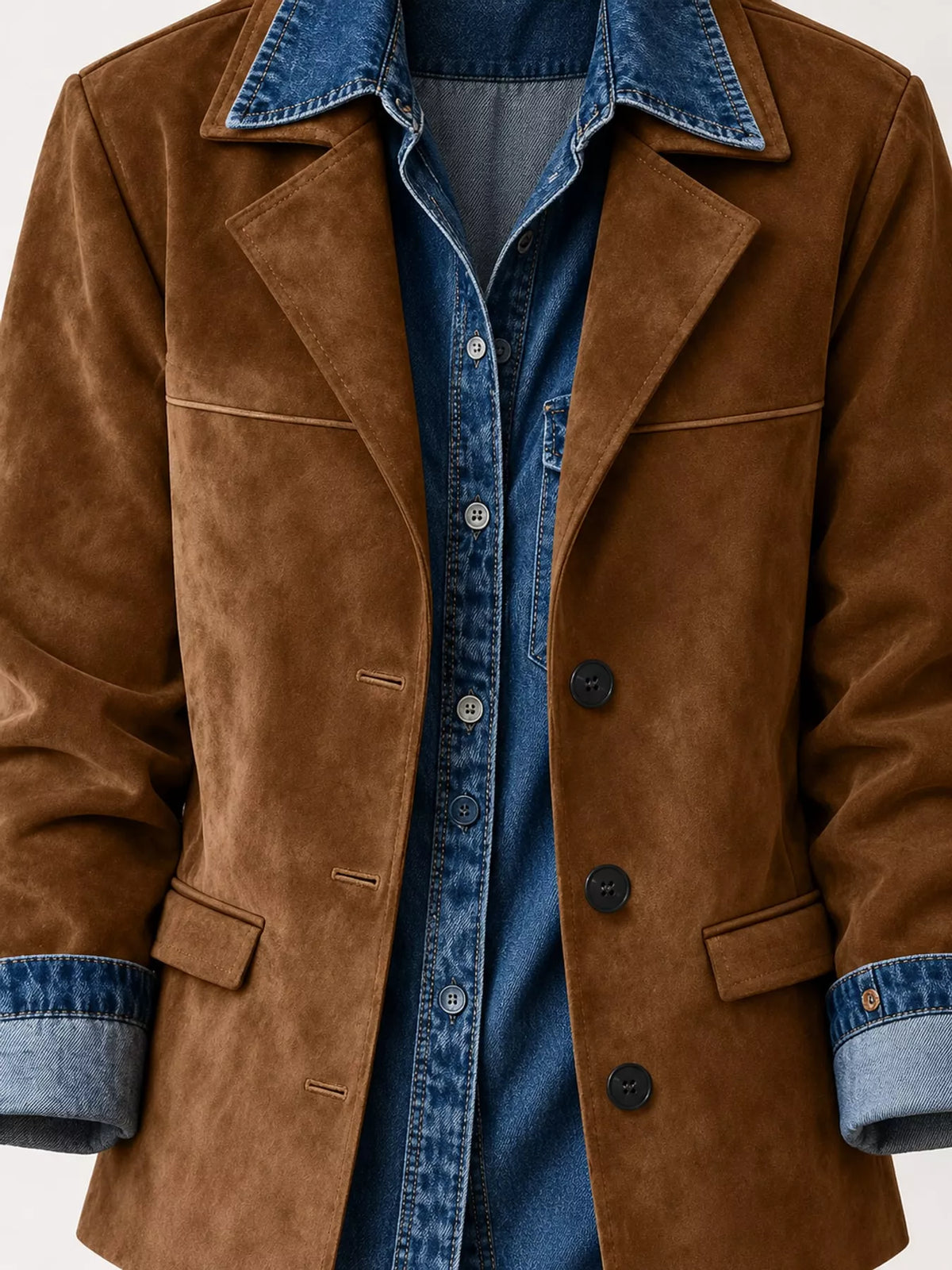 full size lapel collar button up blazer plus | dropsona - neutral - close-up detail