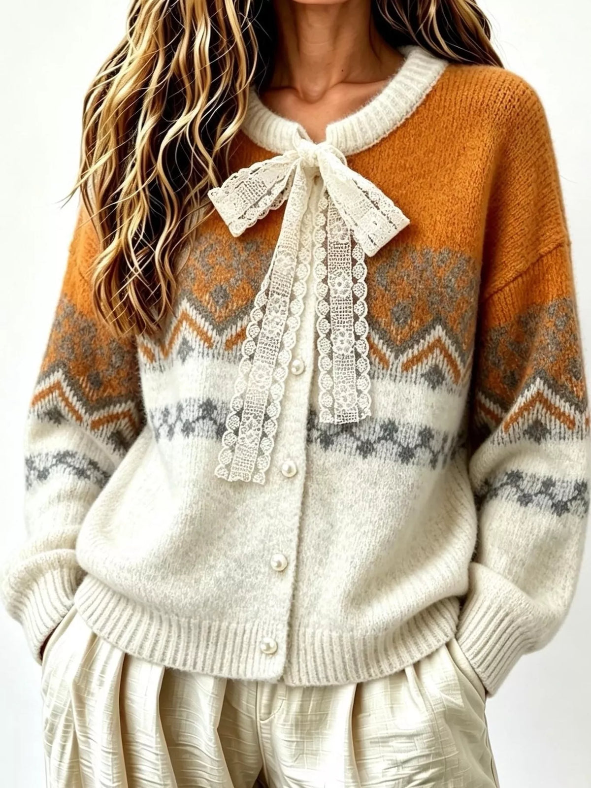 full size lace tie button up cardigan plus | dropsona - neutral - everyday use