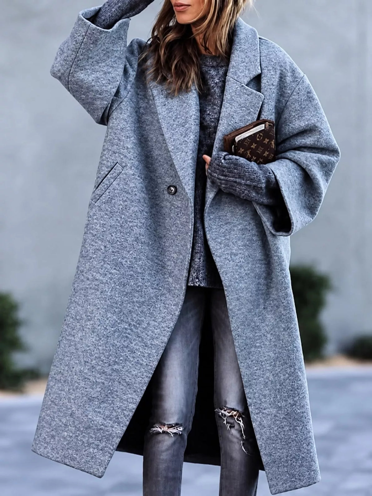 full size lapel collar one button coat plus | dropsona - neutral - material texture