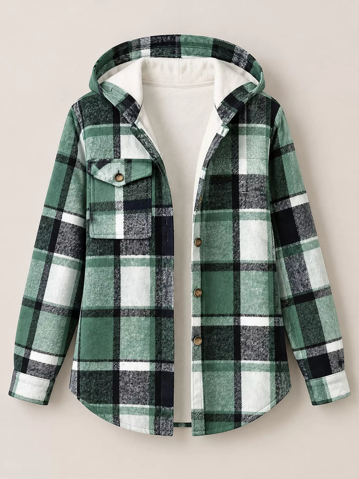 fleece-lined plaid button up shacket | dropsona - neutral - material texture