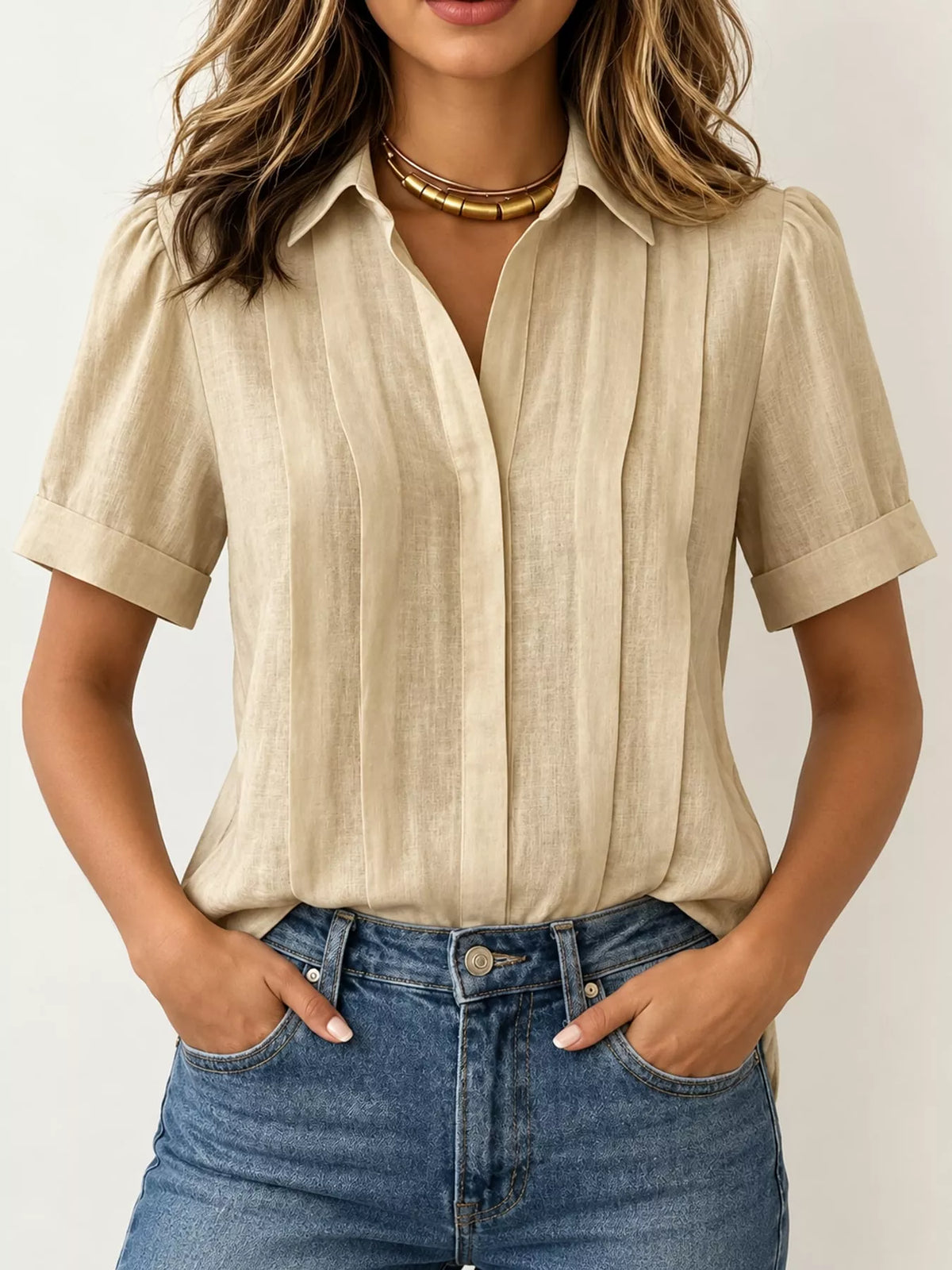 full size button up short sleeve shirt plus | dropsona - neutral - usage example