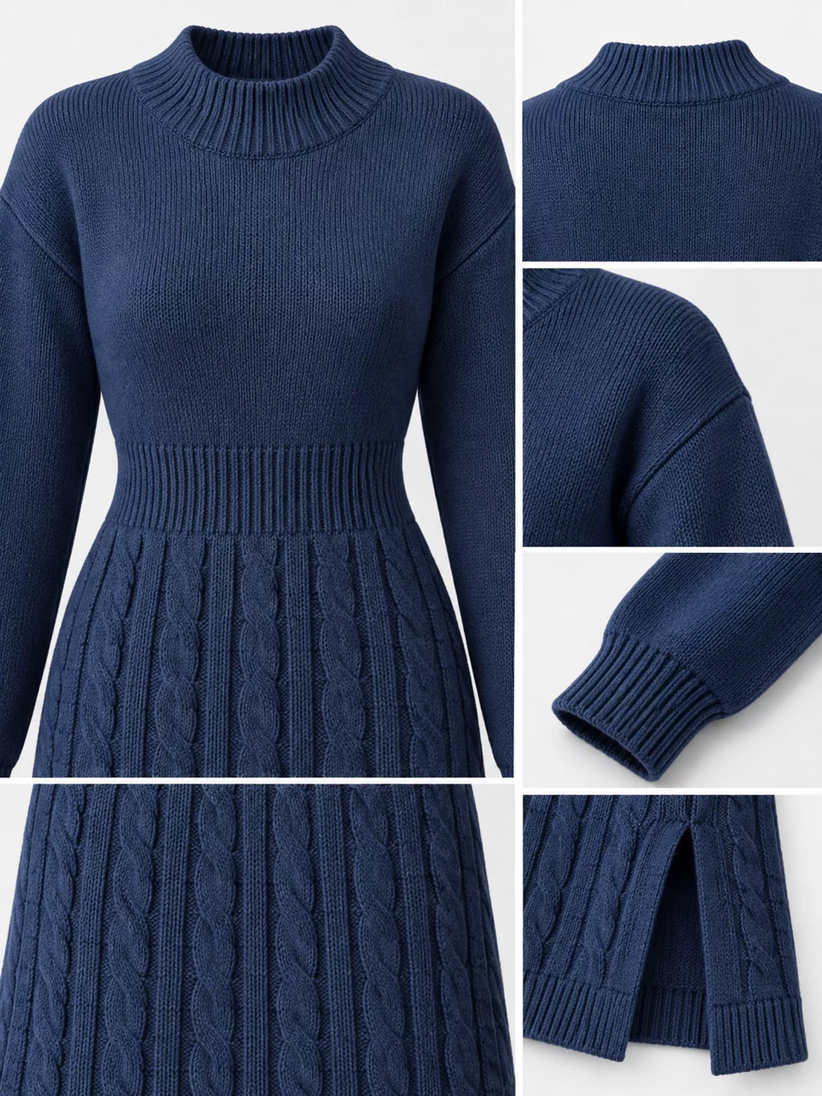 full size mock neck cable knit sweater dress with | dropsona - neutral - usage example
