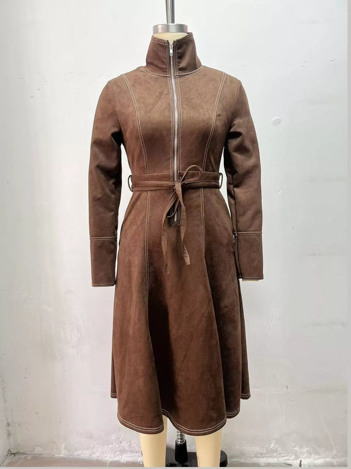 full size zipper front midi dress plus | dropsona - neutral - front view