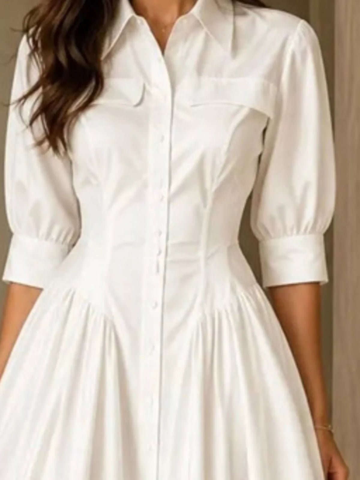 full size elegant button-down shirt dress with | dropsona - neutral - close-up detail