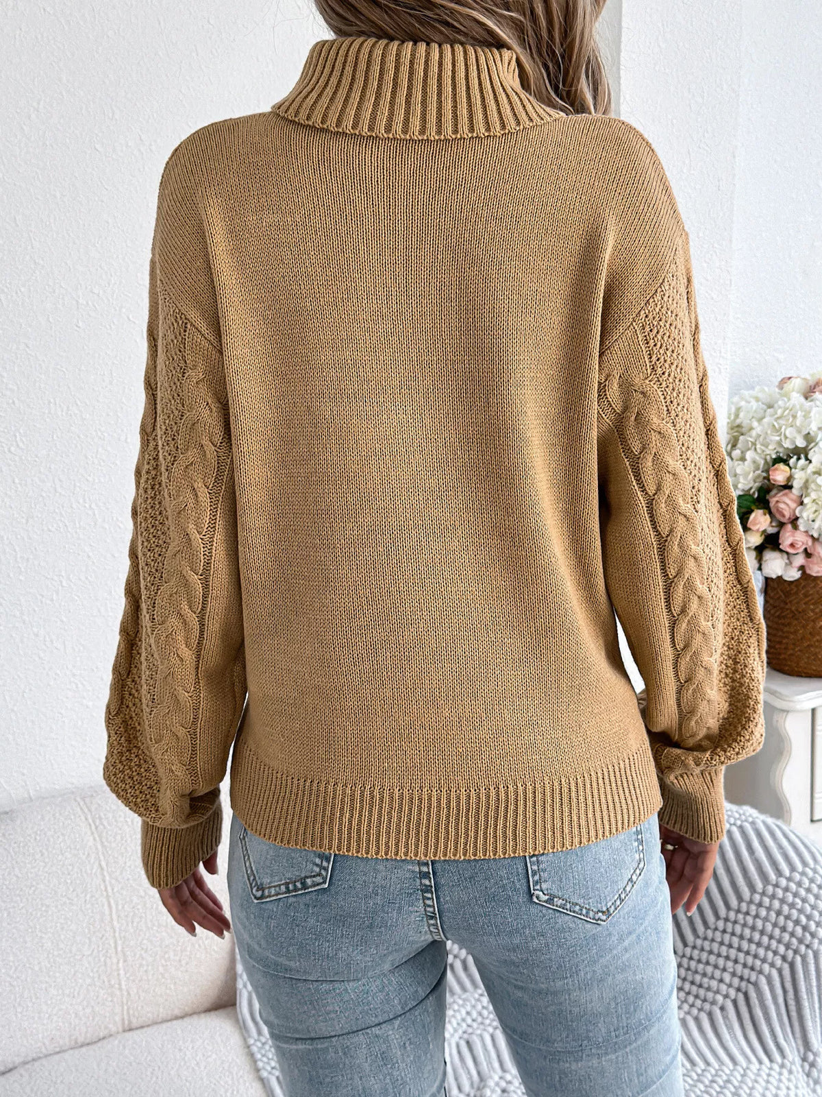 cable knit turtleneck sweater – basic style | dropsona - neutral - usage example