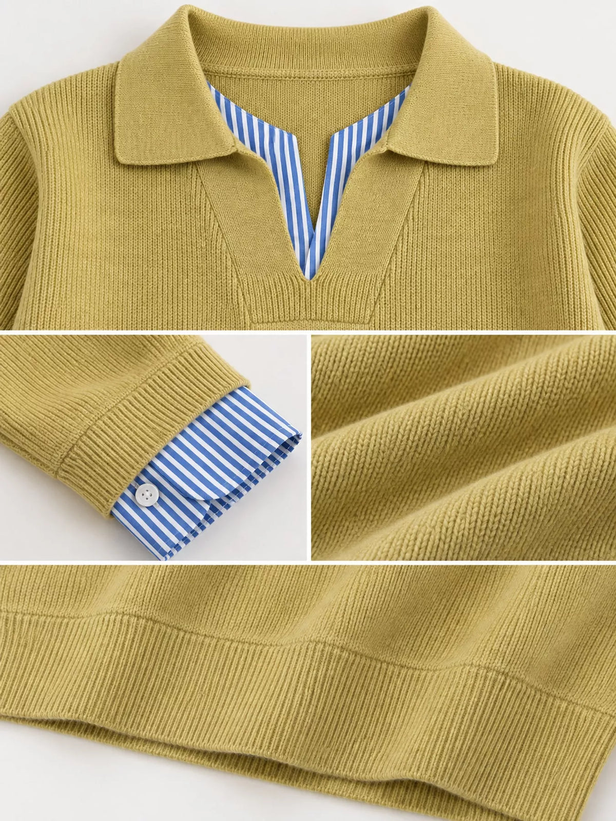 plus size layered look striped long sleeve sweater | dropsona - neutral - size reference