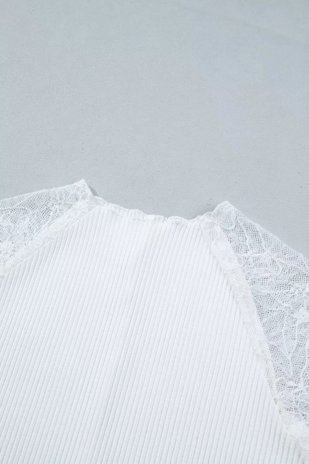 sheer lace long sleeve ribbed slim top – lace,ribbed | dropsona - neutral - usage example