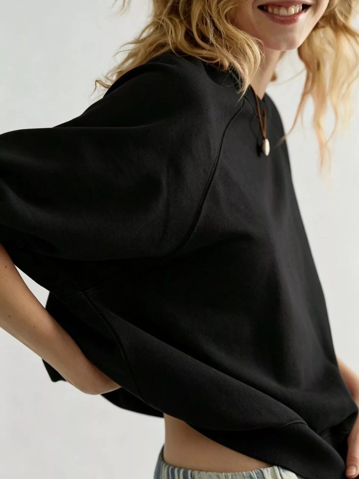 full size raglan short-sleeve sweatshirt plus | dropsona - neutral - material texture