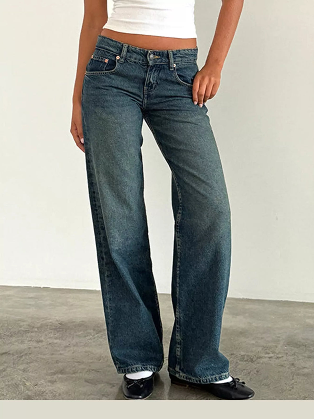 vintage wash low-rise wide-leg jeans | dropsona - neutral - everyday use