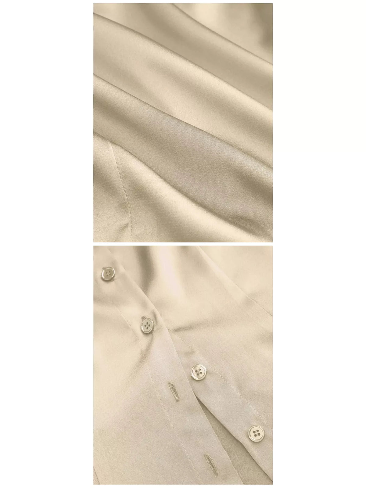 satin short sleeve button-down shirt | dropsona - neutral - close-up detail
