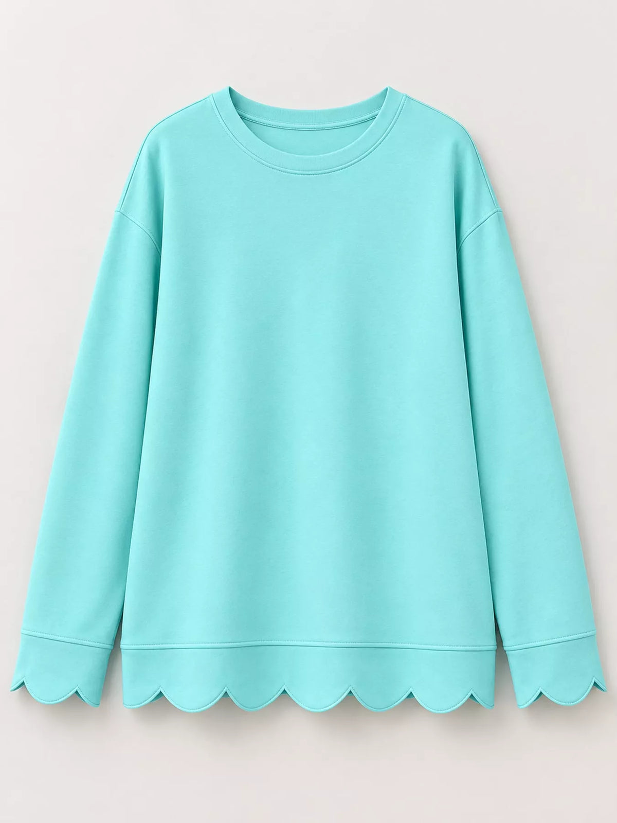 full size casual scalloped hem crewneck sweatshirt | dropsona - neutral - front view