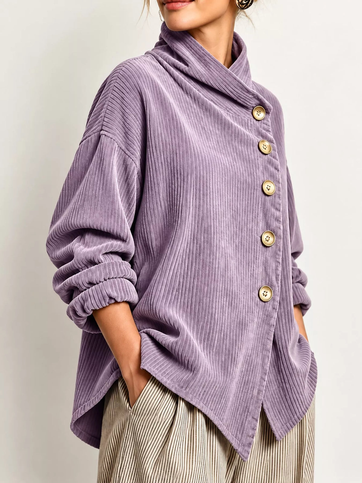 full size asymmetric button-down corduroy jacket plus | dropsona - neutral - packaging