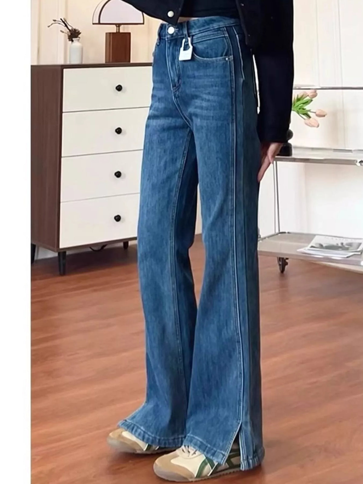 full size high-waisted side-slit flare jeans plus | dropsona - neutral - everyday use