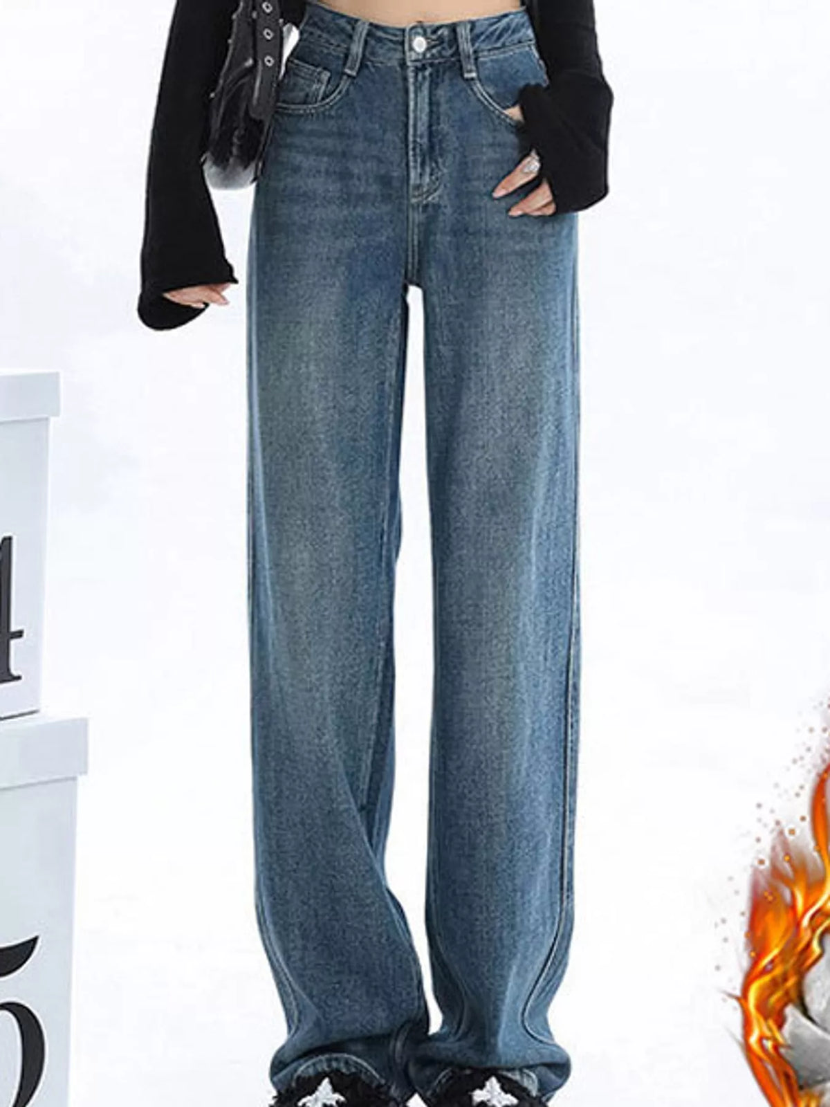 high-waisted vintage wash wide-leg jeans | dropsona - neutral - usage example
