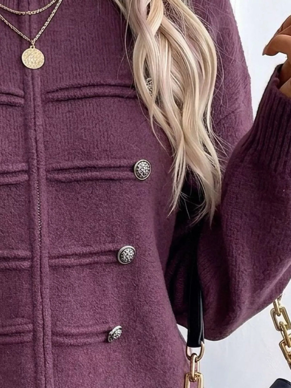 zip-up long sleeve cardigan – decorative button | dropsona - neutral - usage example