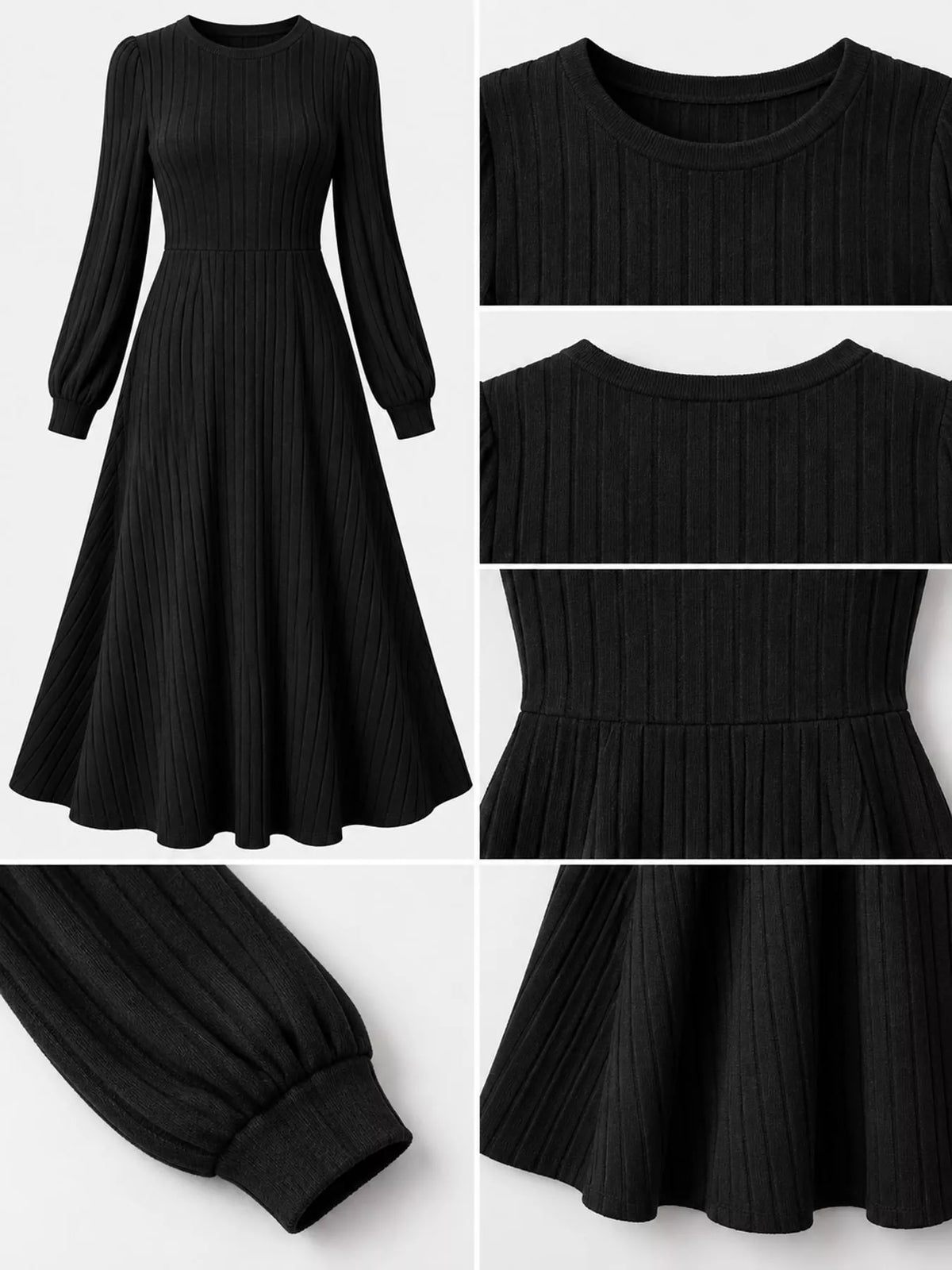 ribbed knit long sleeve a-line midi dress – | dropsona - neutral - packaging