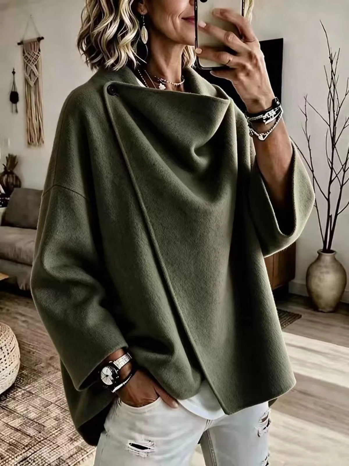 full size asymmetric cowl neck cape plus | dropsona - neutral - size reference
