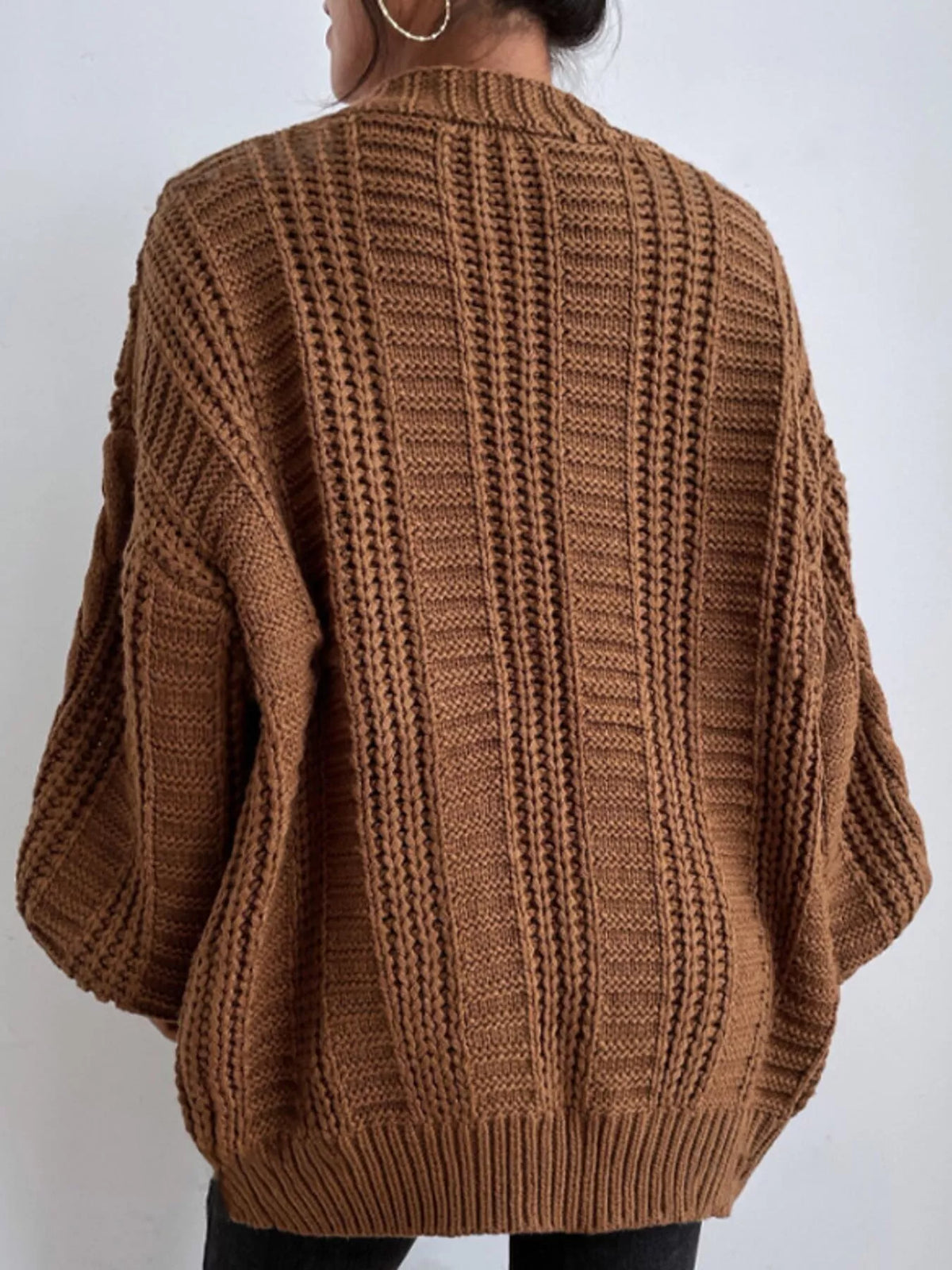 cable knit button-down cardigan | dropsona - neutral - close-up detail